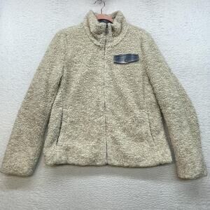 Pendleton Jacket Womens Medium Cream Sherpa Fleece Plaid Accent Full Zip Cozy